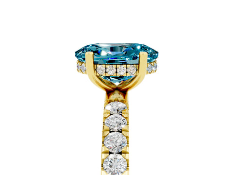 Yellow gold Oval Cut Blue Topaz Pave Band Solitaire Ring with Four-Prong Setting_41
