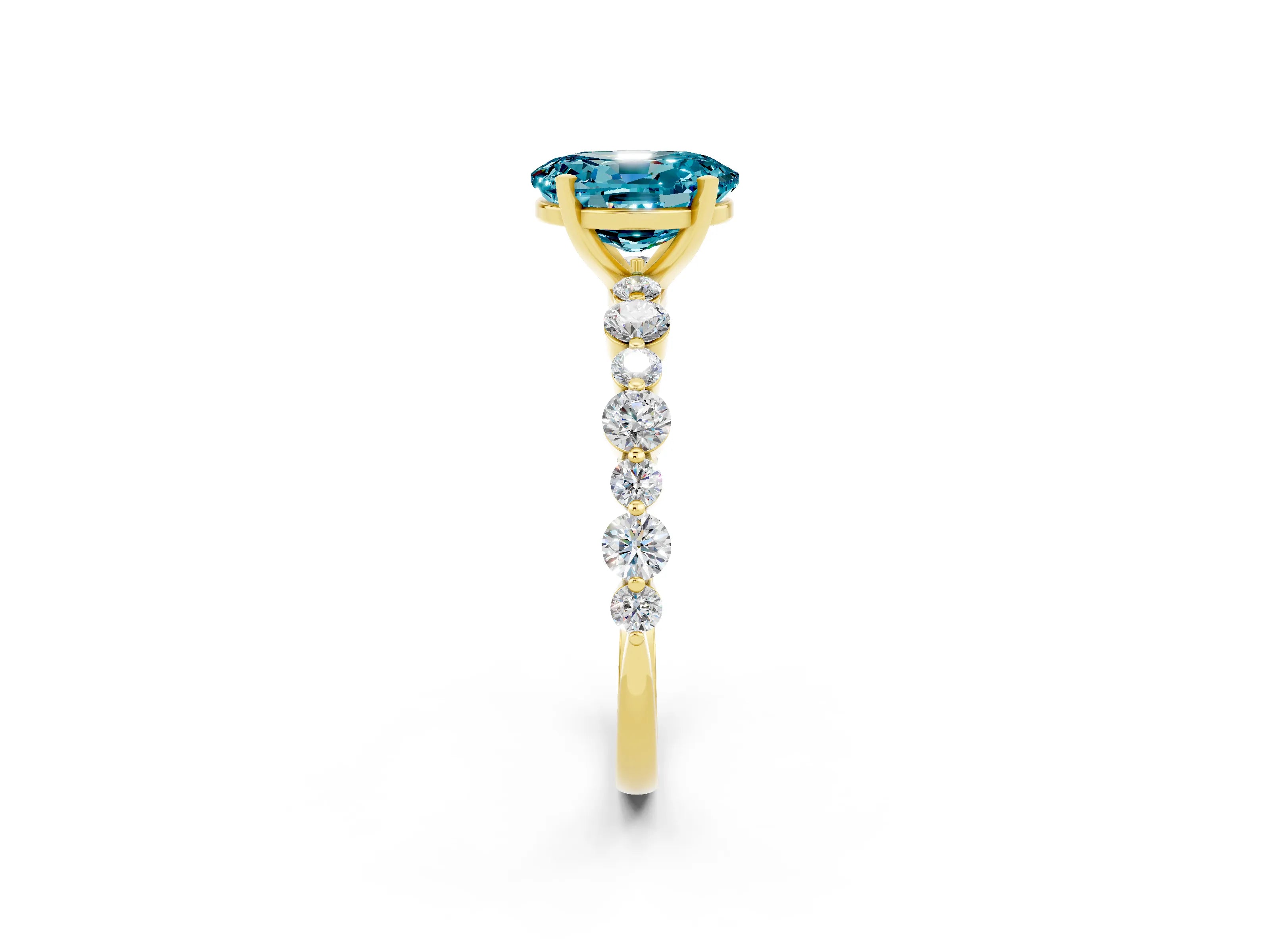 Yellow gold Oval Cut Blue Topaz Prong Set Engagement Ring with Pavé Band_2