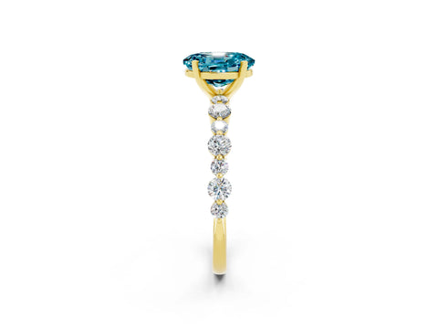 Yellow gold Oval Cut Blue Topaz Prong Set Engagement Ring with Pavé Band_2