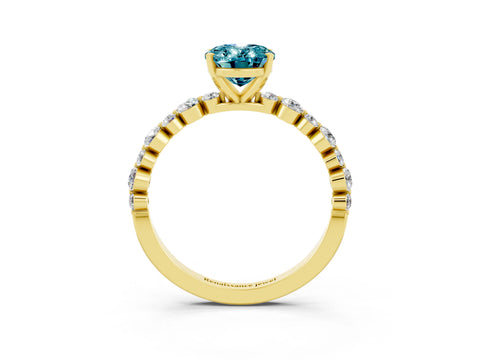 Yellow gold Oval Cut Blue Topaz Prong Set Engagement Ring with Pavé Band_3