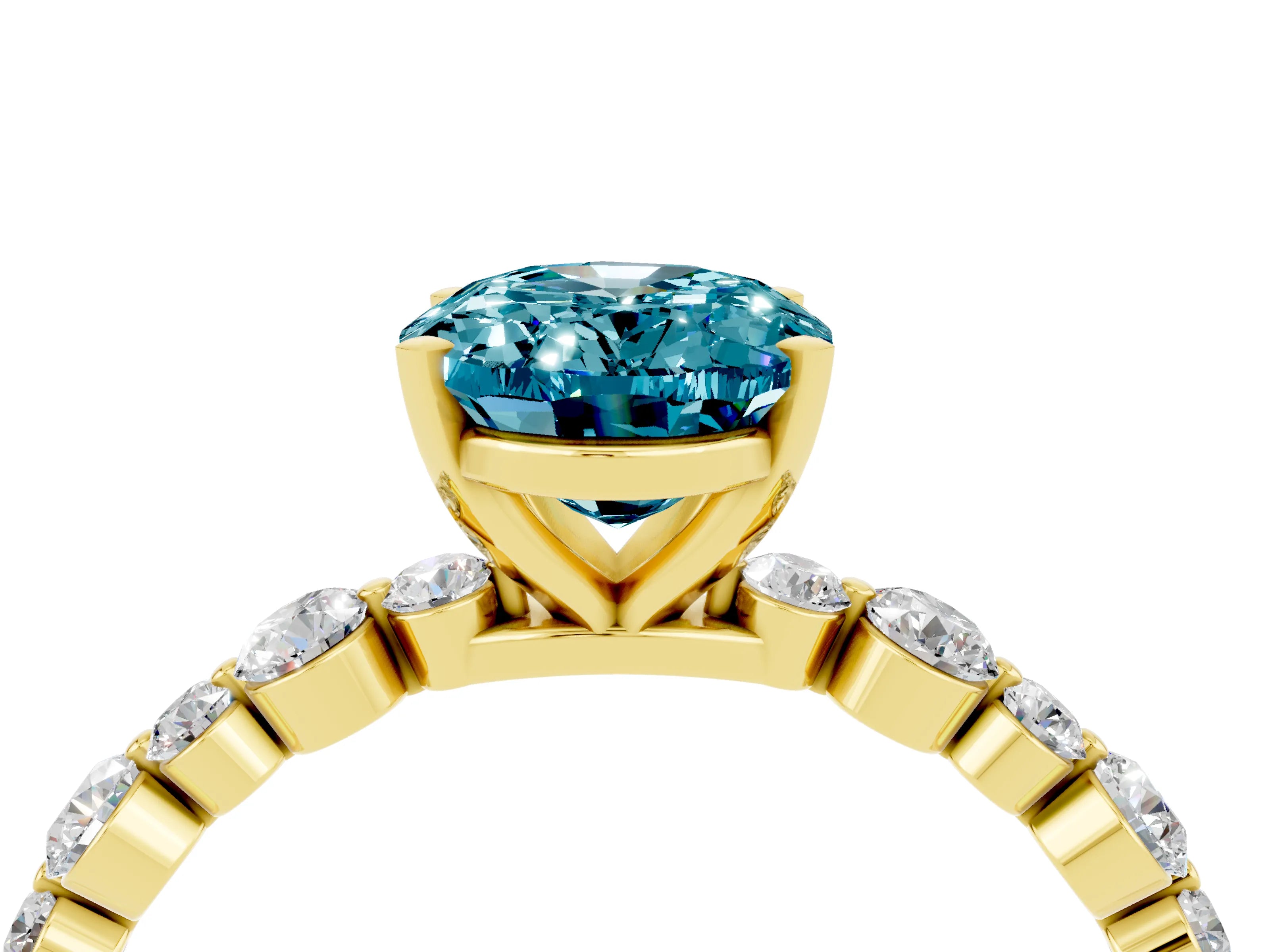 Yellow gold Oval Cut Blue Topaz Prong Set Engagement Ring with Pavé Band_4