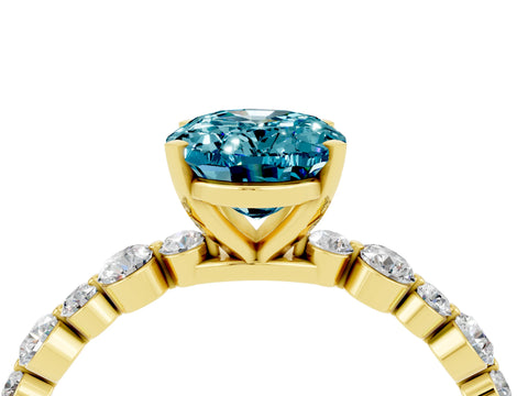 Yellow gold Oval Cut Blue Topaz Prong Set Engagement Ring with Pavé Band_4
