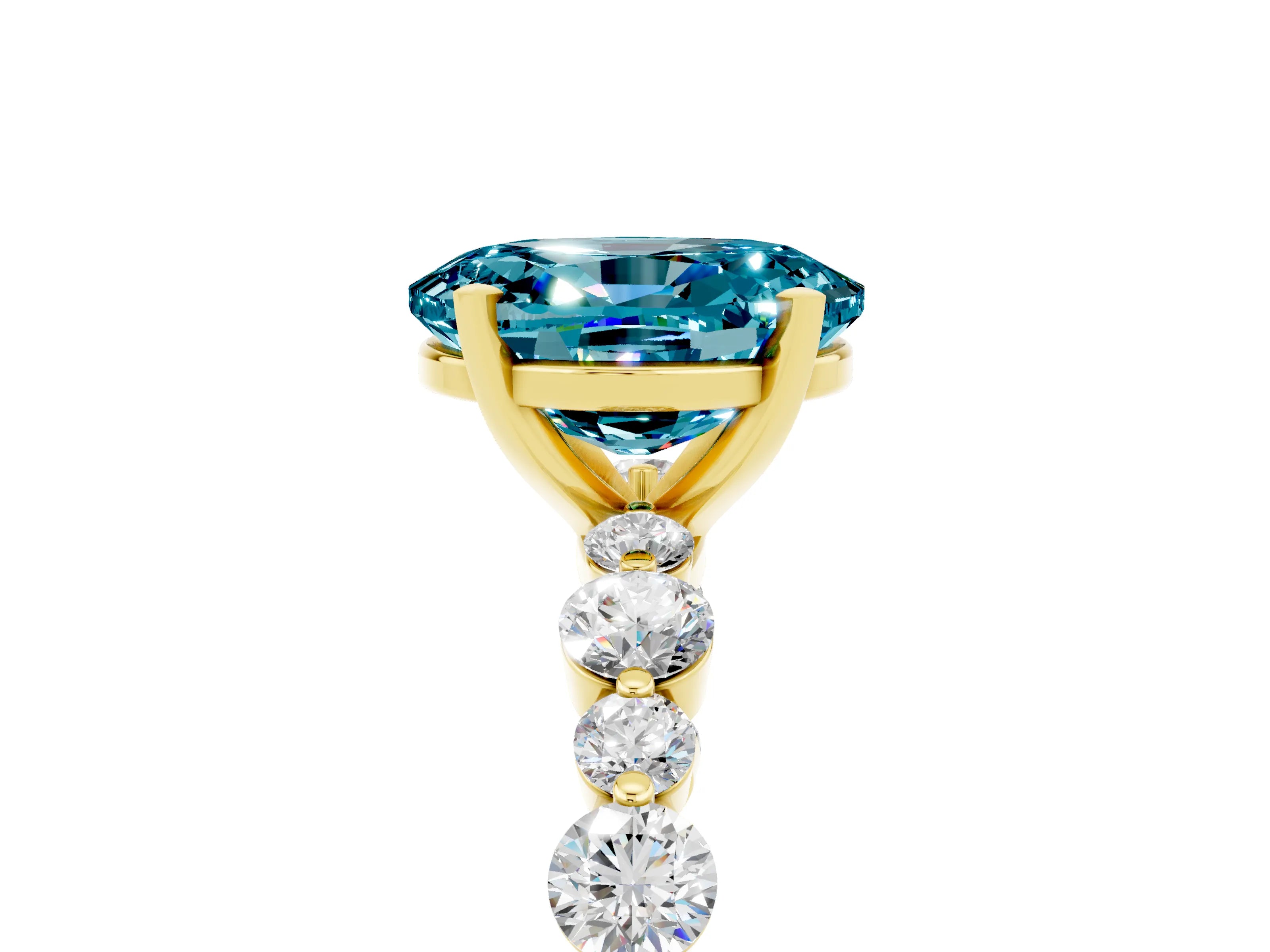 Yellow gold Oval Cut Blue Topaz Prong Set Engagement Ring with Pavé Band_5