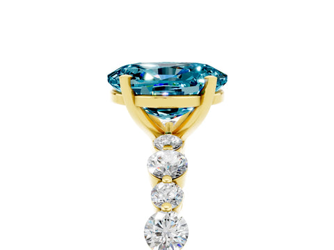 Yellow gold Oval Cut Blue Topaz Prong Set Engagement Ring with Pavé Band_5