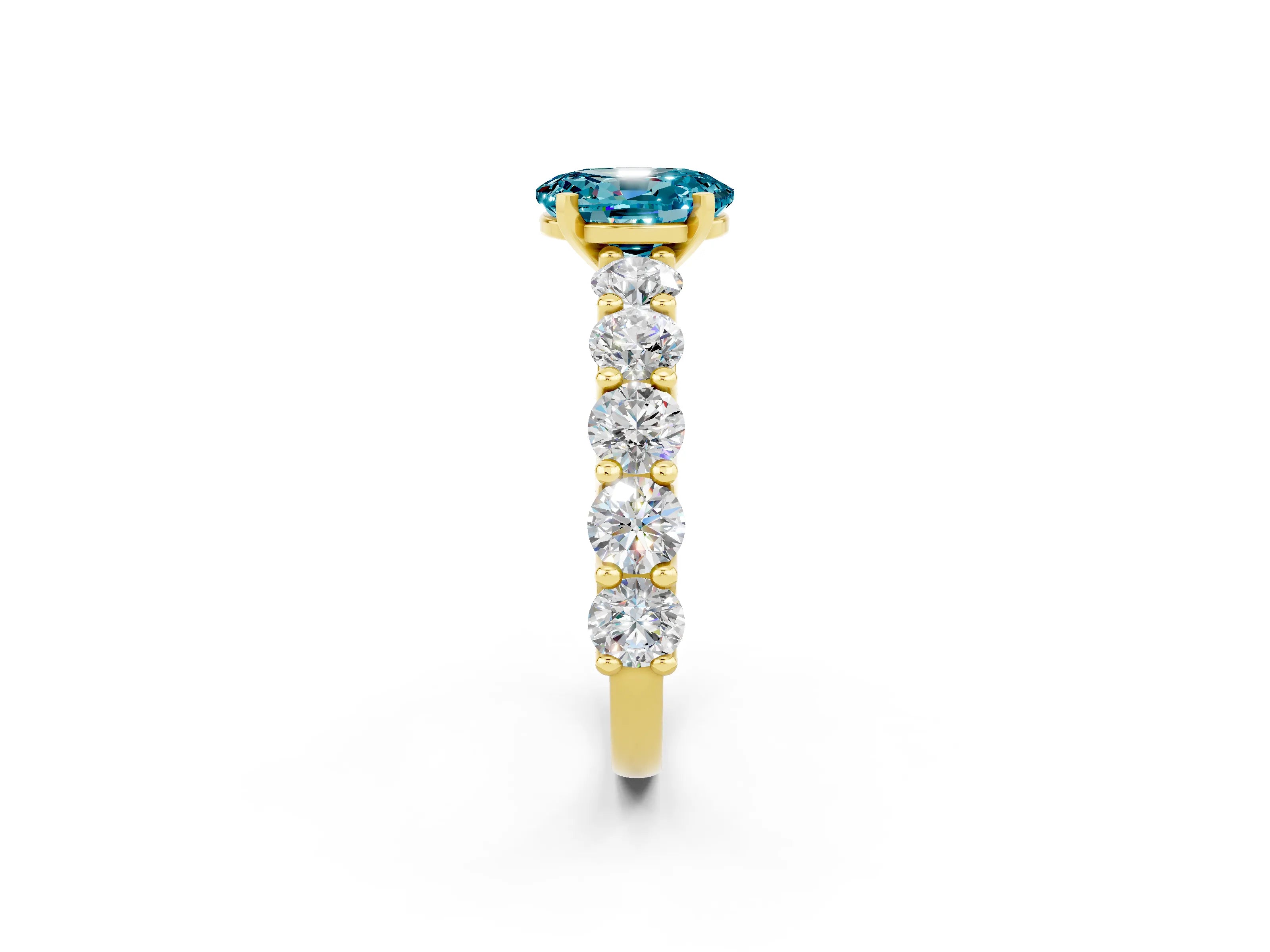 Yellow gold Oval Cut Blue Topaz Prong Setting with Side Stones on a Pave Band_2