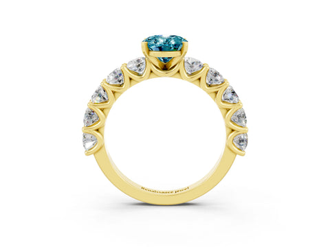 Yellow gold Oval Cut Blue Topaz Prong Setting with Side Stones on a Pave Band_3