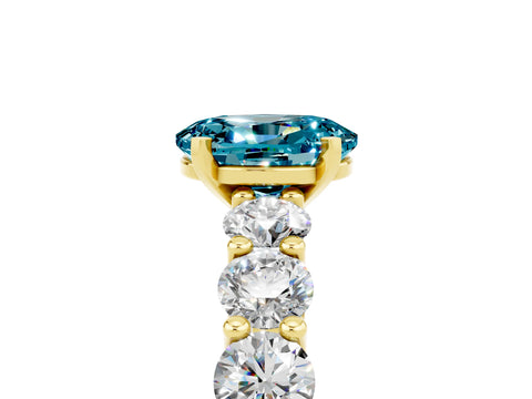 Yellow gold Oval Cut Blue Topaz Prong Setting with Side Stones on a Pave Band_5