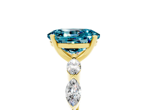 Yellow gold Oval Cut Blue Topaz Ring with Marquise Side Stones and Prong Setting_5