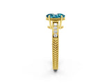Yellow gold Oval Cut Blue Topaz Ring with Milgrain Pavé Band and Four-Prong Setting_14