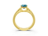 Yellow gold Oval Cut Blue Topaz Ring with Milgrain Pavé Band and Four-Prong Setting_15