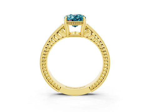 Yellow gold Oval Cut Blue Topaz Ring with Milgrain Pavé Band and Four-Prong Setting_15