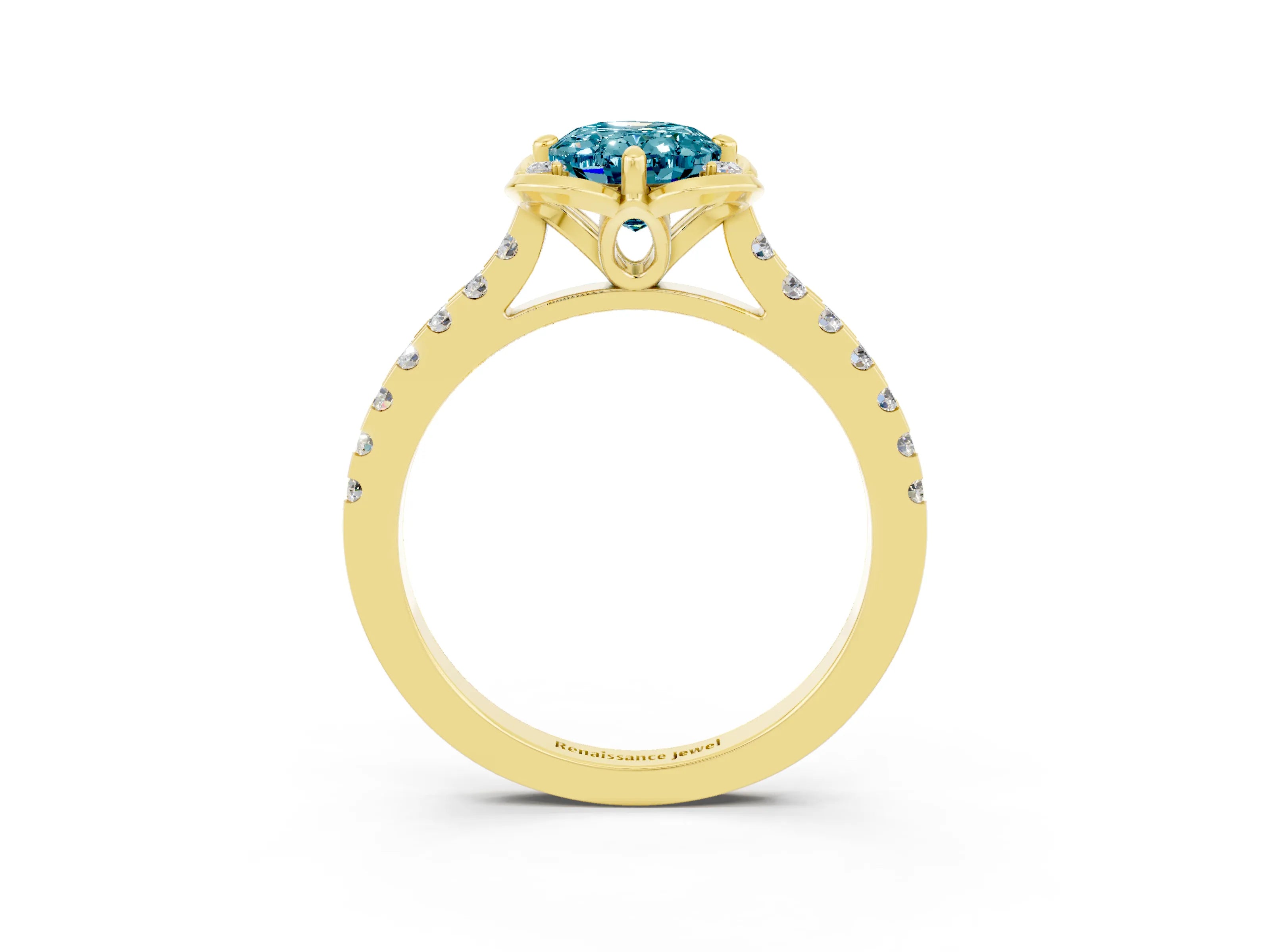 Yellow gold Oval Cut Blue Topaz Ring with Pavé Band and Floral Prong Setting_3