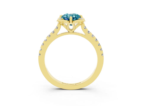 Yellow gold Oval Cut Blue Topaz Ring with Pavé Band and Floral Prong Setting_3