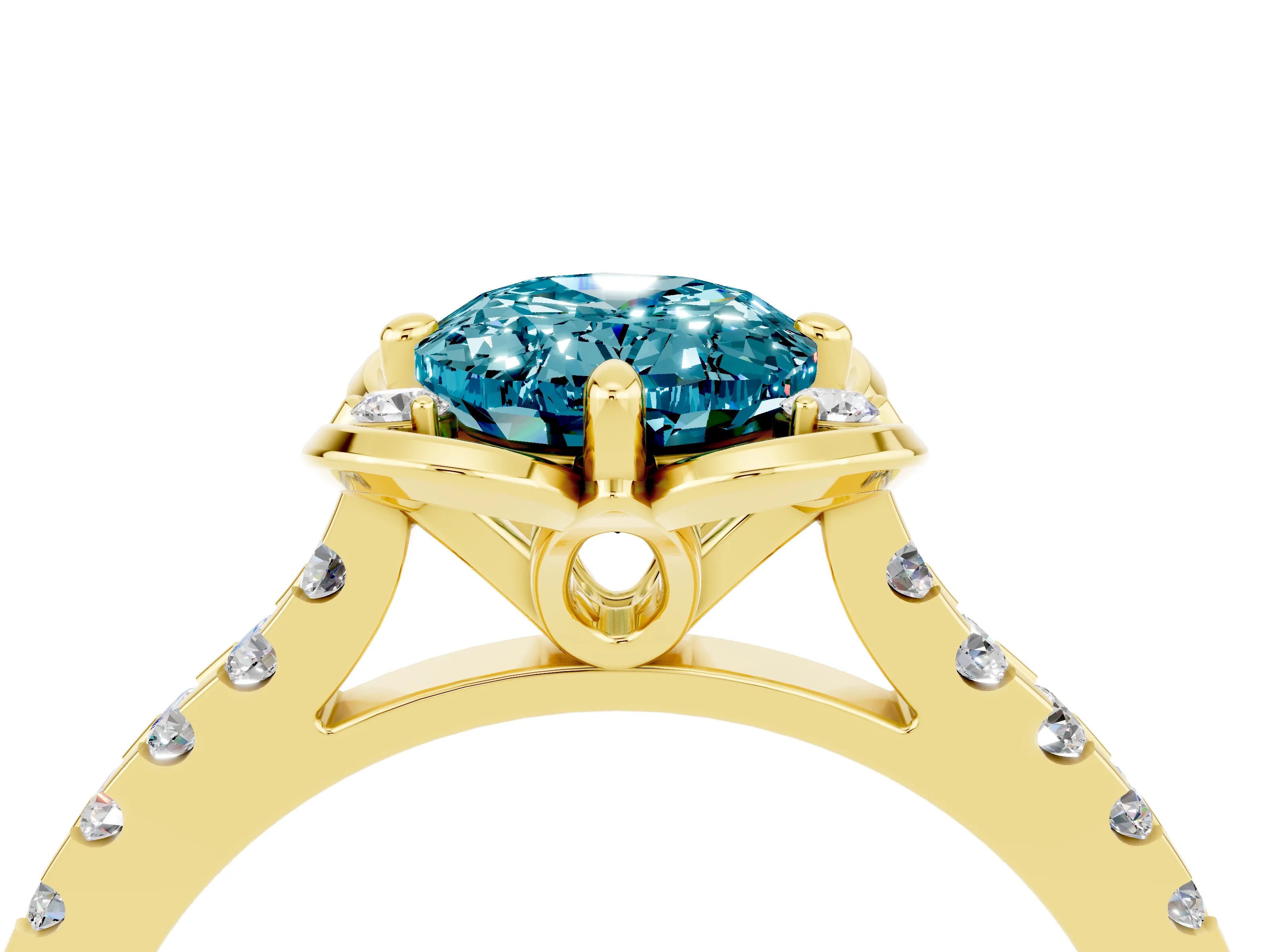 Yellow gold Oval Cut Blue Topaz Ring with Pavé Band and Floral Prong Setting_4