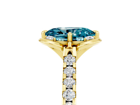 Yellow gold Oval Cut Blue Topaz Ring with Pavé Band and Floral Prong Setting_5