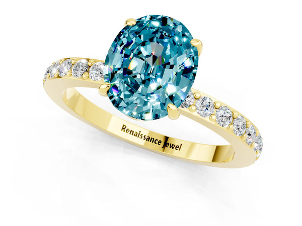 Yellow gold Oval Cut Blue Topaz Pavé Engagement Ring with Round  Accents and Prong Setting