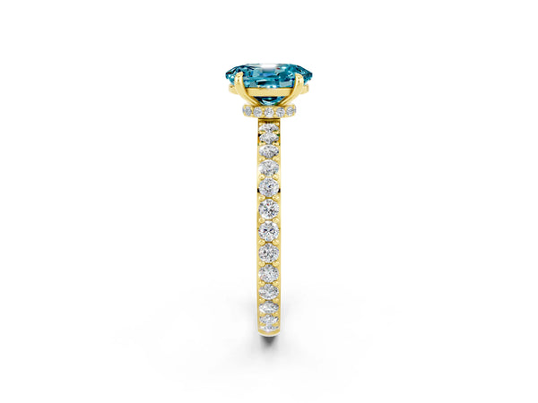 Yellow gold Oval Cut Blue Topaz Pavé Engagement Ring with Round  Accents and Prong Setting