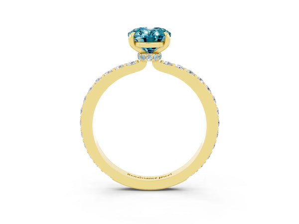 Yellow gold Oval Cut Blue Topaz Pavé Engagement Ring with Round  Accents and Prong Setting