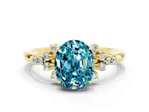 Yellow gold Oval Cut Blue Topaz Ring with Side Stones and Four-Prong Setting_72