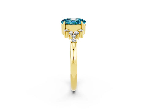 Yellow gold Oval Cut Blue Topaz Ring with Side Stones and Four-Prong Setting_74
