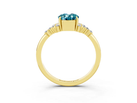 Yellow gold Oval Cut Blue Topaz Ring with Side Stones and Four-Prong Setting_75