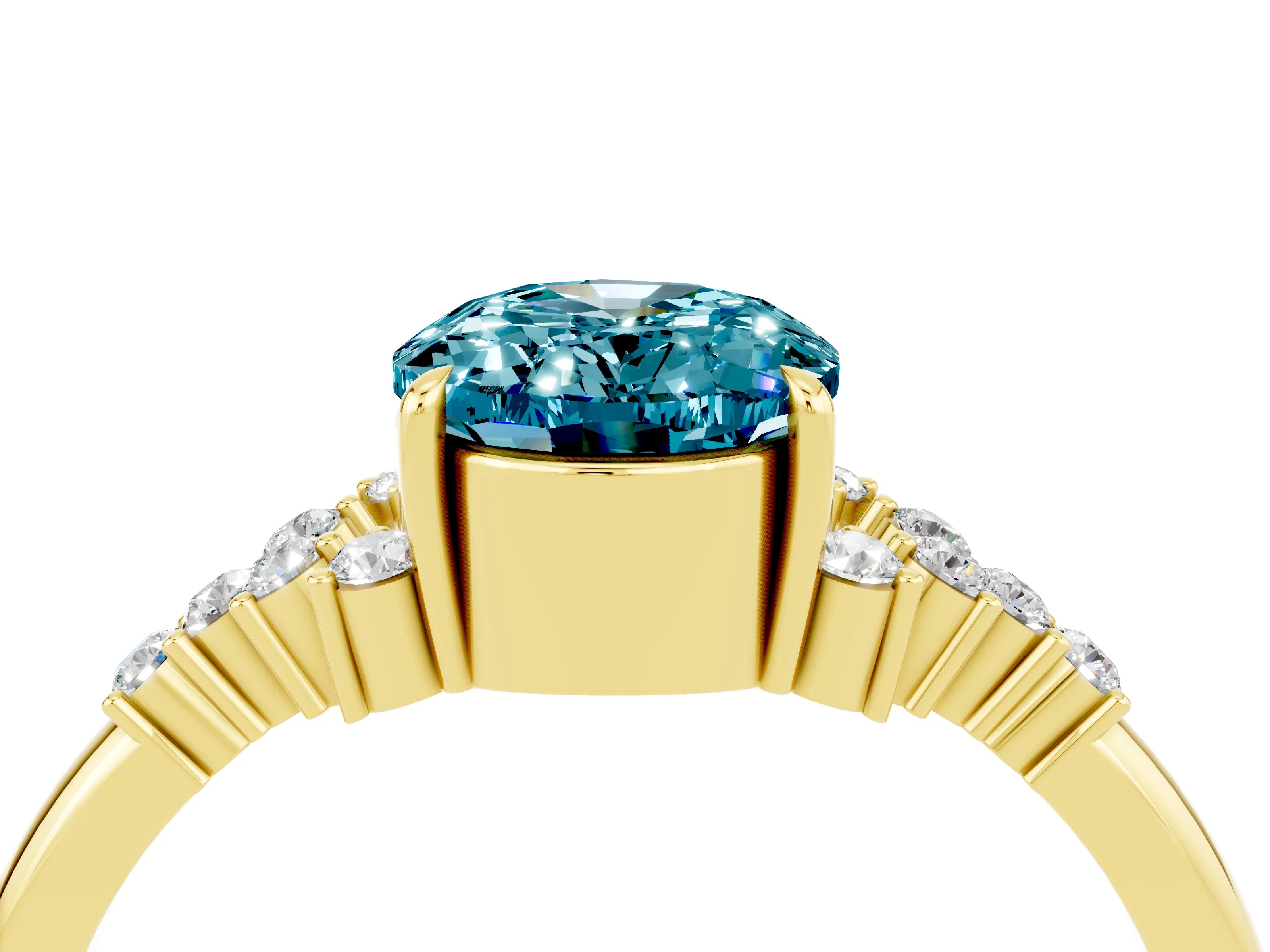 Yellow gold Oval Cut Blue Topaz Ring with Side Stones and Four-Prong Setting_76