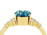 Yellow gold Oval Cut Blue Topaz Ring with Side Stones and Four-Prong Setting_76