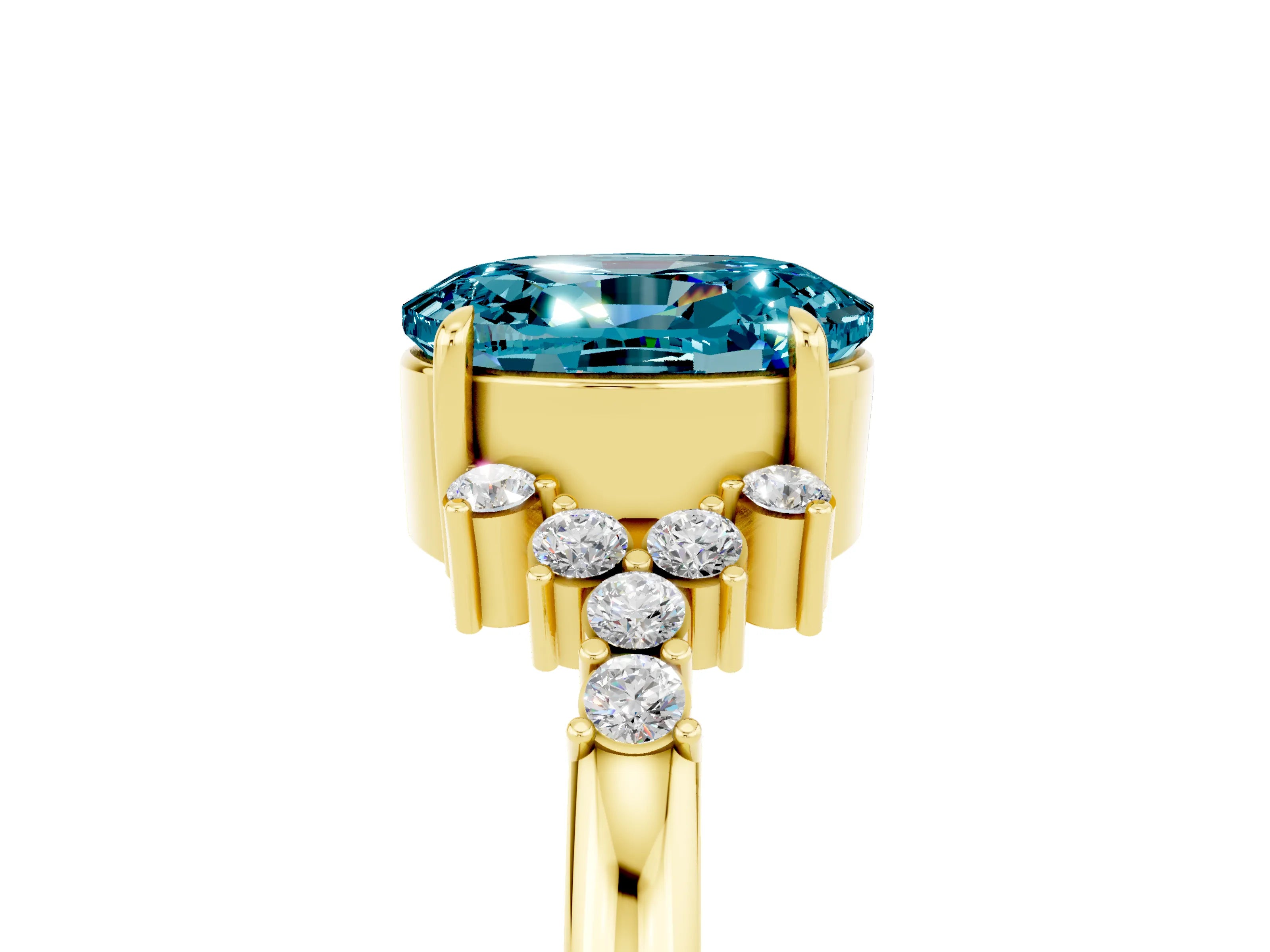 Yellow gold Oval Cut Blue Topaz Ring with Side Stones and Four-Prong Setting_77