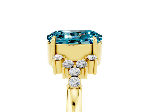 Yellow gold Oval Cut Blue Topaz Ring with Side Stones and Four-Prong Setting_77