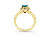 Yellow gold Oval Cut Blue Topaz Scalloped Halo Engagement Ring with Round Shared Prong Band_15