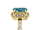 Yellow gold Oval Cut Blue Topaz Scalloped Halo Engagement Ring with Round Shared Prong Band_17