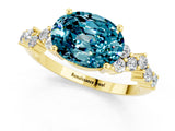Yellow gold Oval Cut Blue Topaz Scattered Round Accent Ring with Prong Setting_13