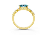 Yellow gold Oval Cut Blue Topaz Scattered Round Accent Ring with Prong Setting_15
