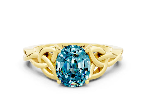 Yellow gold Oval Cut Blue Topaz Solitaire Celtic Knot Ring with Four-Prong Setting_12