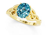 Yellow gold Oval Cut Blue Topaz Solitaire Celtic Knot Ring with Four-Prong Setting_13