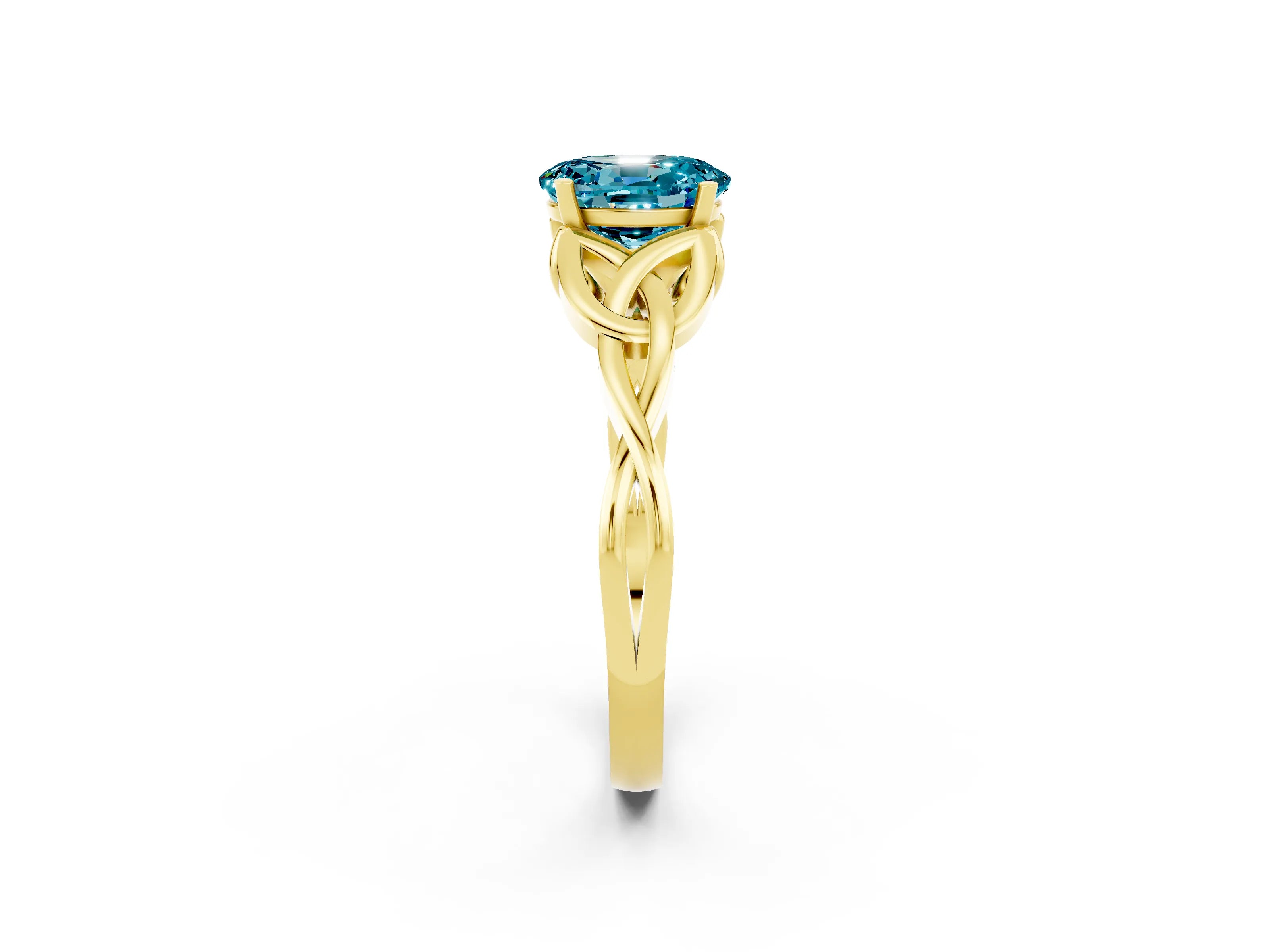 Yellow gold Oval Cut Blue Topaz Solitaire Celtic Knot Ring with Four-Prong Setting_14