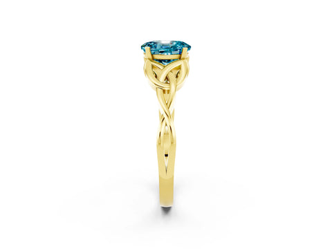 Yellow gold Oval Cut Blue Topaz Solitaire Celtic Knot Ring with Four-Prong Setting_14