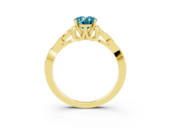Yellow gold Oval Cut Blue Topaz Solitaire Celtic Knot Ring with Four-Prong Setting
