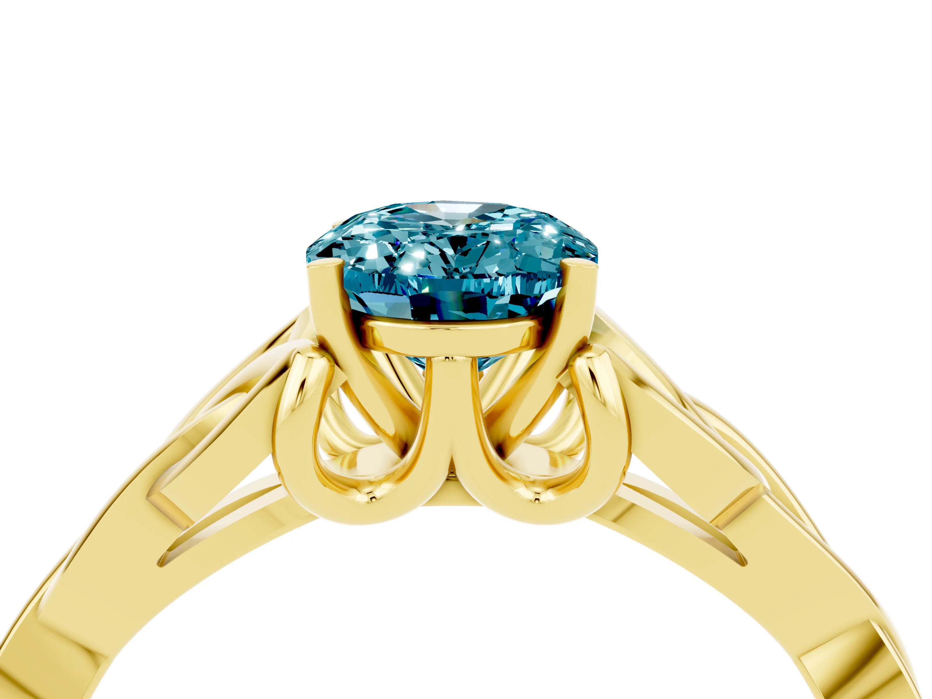 Yellow gold Oval Cut Blue Topaz Solitaire Celtic Knot Ring with Four-Prong Setting_16