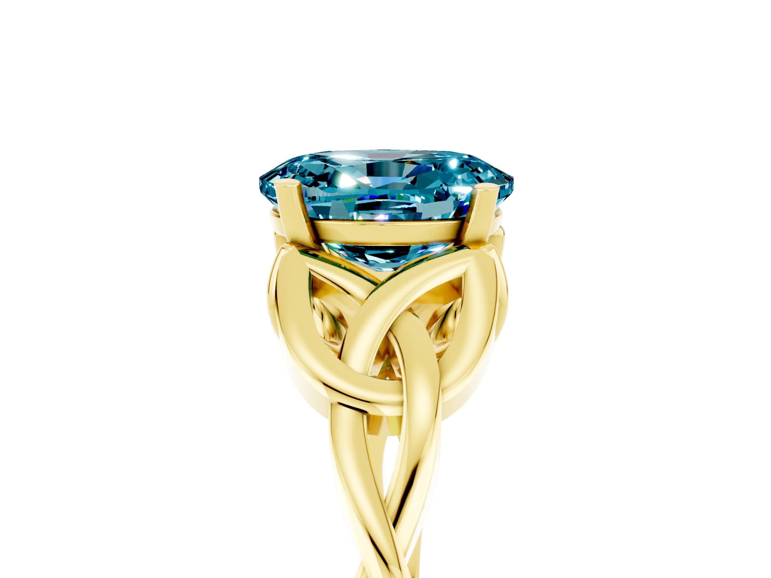 Yellow gold Oval Cut Blue Topaz Solitaire Celtic Knot Ring with Four-Prong Setting_17