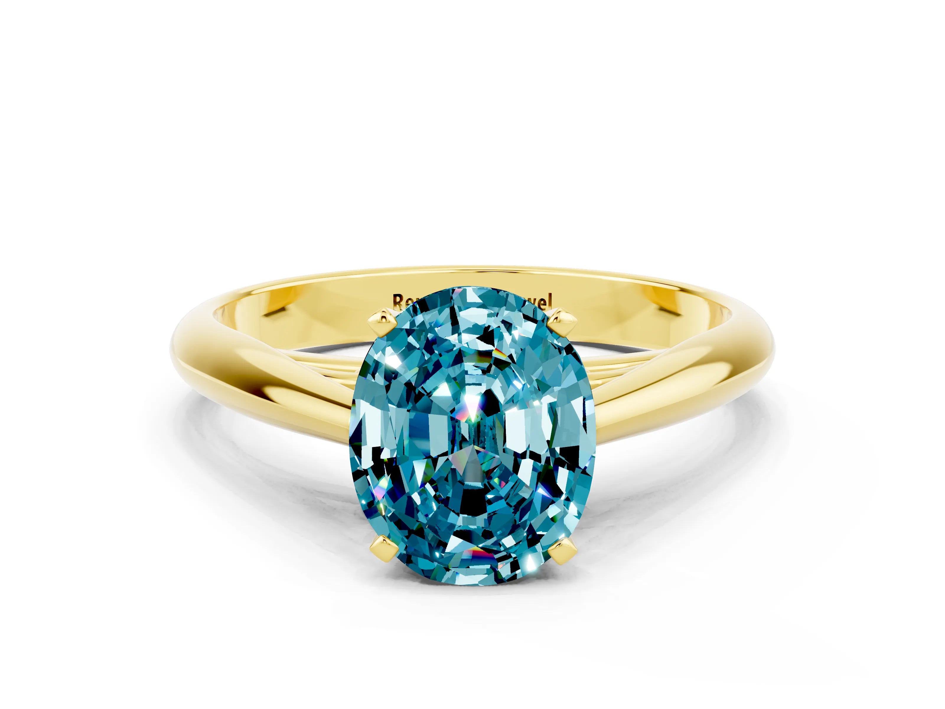 Yellow gold Oval Cut Blue Topaz Solitaire Engagement Ring with Cathedral Setting and Four-Prong Mount_12