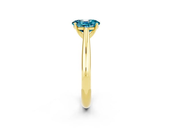 Yellow gold Oval Cut Blue Topaz Solitaire Engagement Ring with Cathedral Setting and Four-Prong Mount