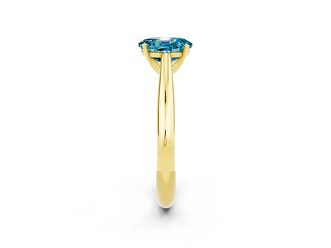 Yellow gold Oval Cut Blue Topaz Solitaire Engagement Ring with Cathedral Setting and Four-Prong Mount_14