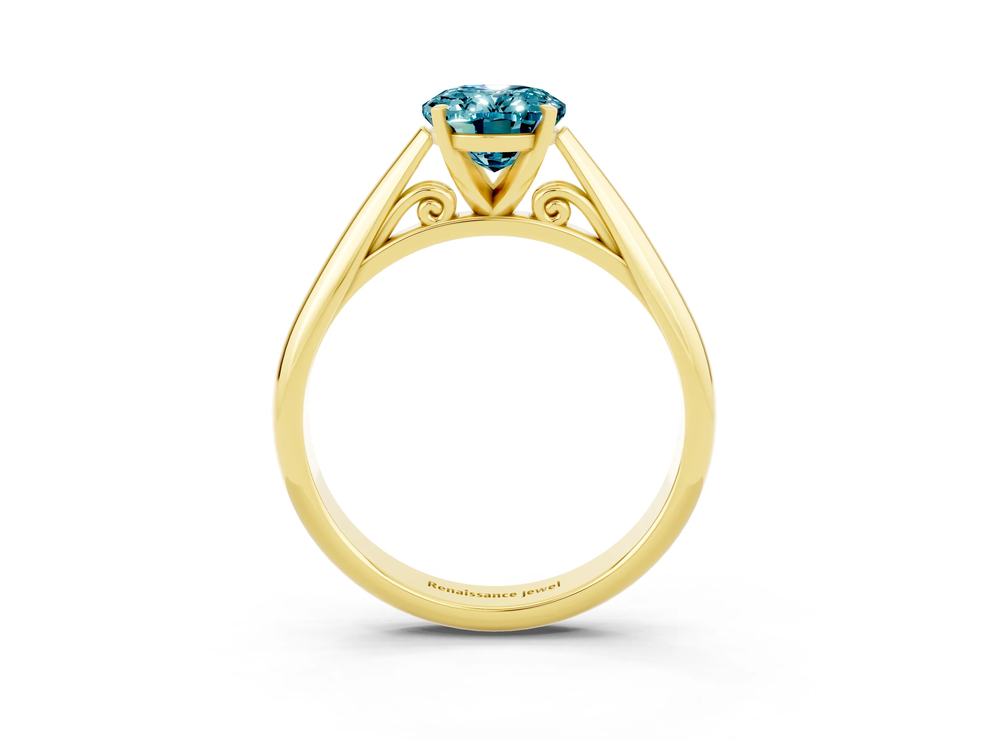Yellow gold Oval Cut Blue Topaz Solitaire Engagement Ring with Cathedral Setting and Four-Prong Mount_15