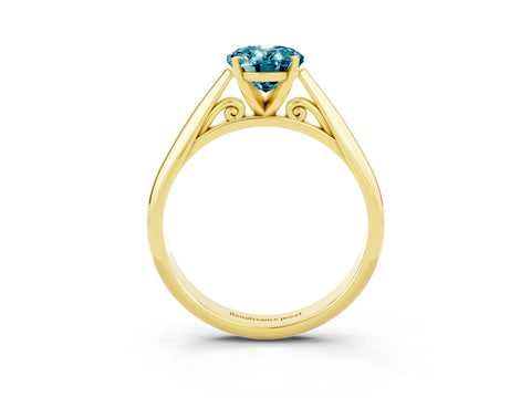 Yellow gold Oval Cut Blue Topaz Solitaire Engagement Ring with Cathedral Setting and Four-Prong Mount_15