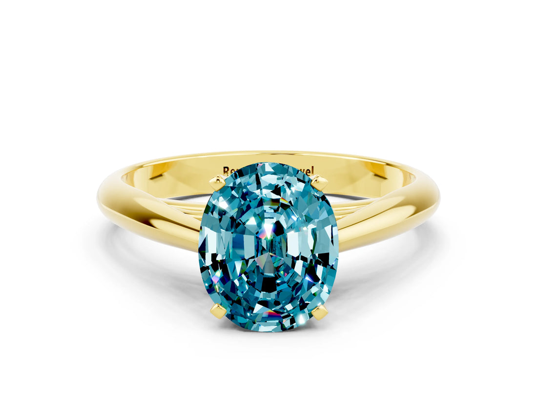 Yellow gold Oval Cut Blue Topaz Solitaire Engagement Ring with Cathedral Setting and Four-Prong Mount_66