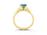 Yellow gold Oval Cut Blue Topaz Solitaire Engagement Ring with Cathedral Setting and Four-Prong Mount_69