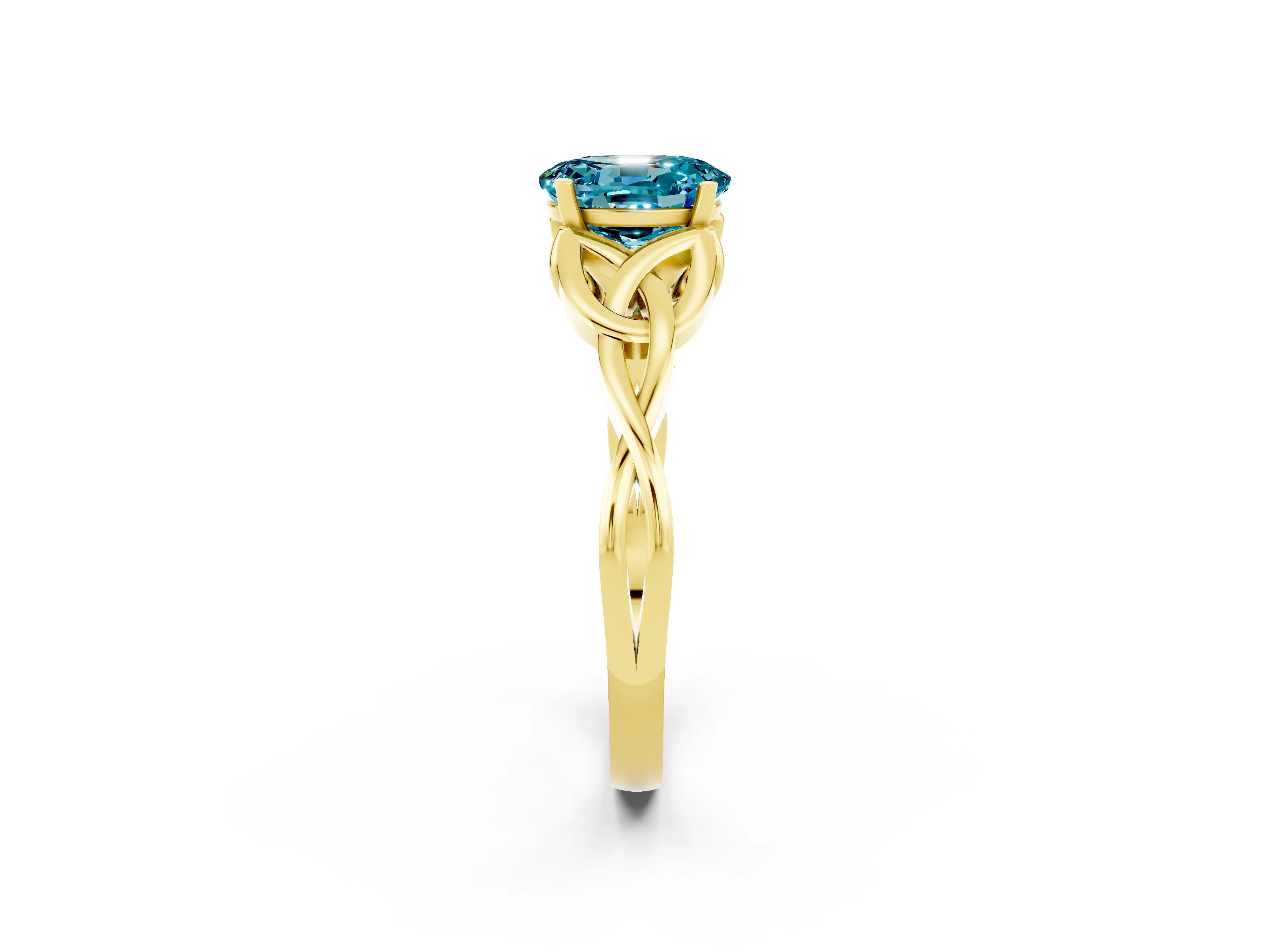 Yellow gold Oval Cut Blue Topaz Solitaire Engagement Ring with Celtic Knot Band and Four-Prong Setting_2