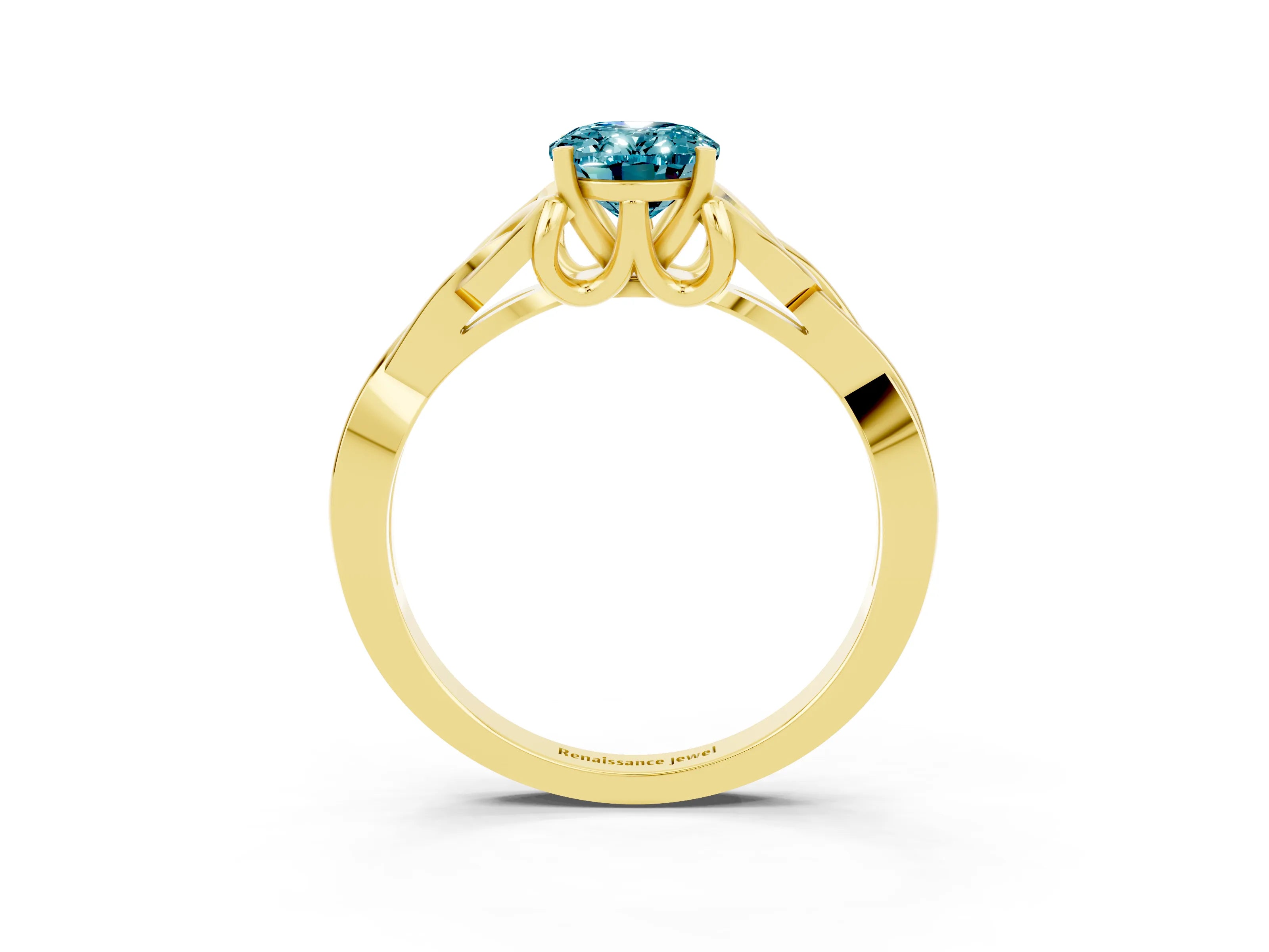 Yellow gold Oval Cut Blue Topaz Solitaire Engagement Ring with Celtic Knot Band and Four-Prong Setting_3