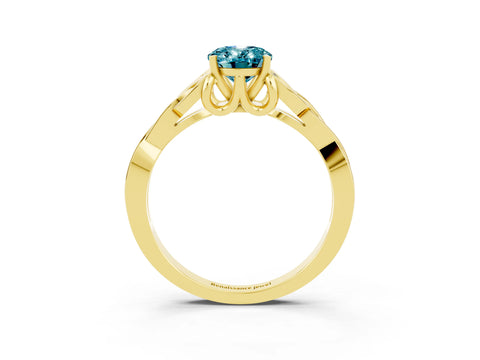 Yellow gold Oval Cut Blue Topaz Solitaire Engagement Ring with Celtic Knot Band and Four-Prong Setting_3
